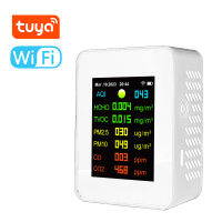 Fansline-Tuya PM2.5 7in1มีเตอร์วัดคุณภาพอากาศแบบพกพา Wi-Fi PM10ฟังก์ชันการแสดงผลแบบคาร์บอนิกออกไซด์ CO2 TVOC HCHO AQI