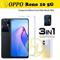 (3in1) สำหรับ OPPO Reno10 5G กระจกเทมเปอร์ฟิล์มป้องกัน + เลนส์กล้องถ่ายรูปฟิล์มป้องกัน + คาร์บอนไฟเบอร์ฟิล์มด้านหลัง Reno 9 8 8T 8Z 8Pro 7 6 7Z 7SE 6Z 4Z 5K 5K 4 3 2F/2Z 4G 5G อุปกรณ์ป้องกัน