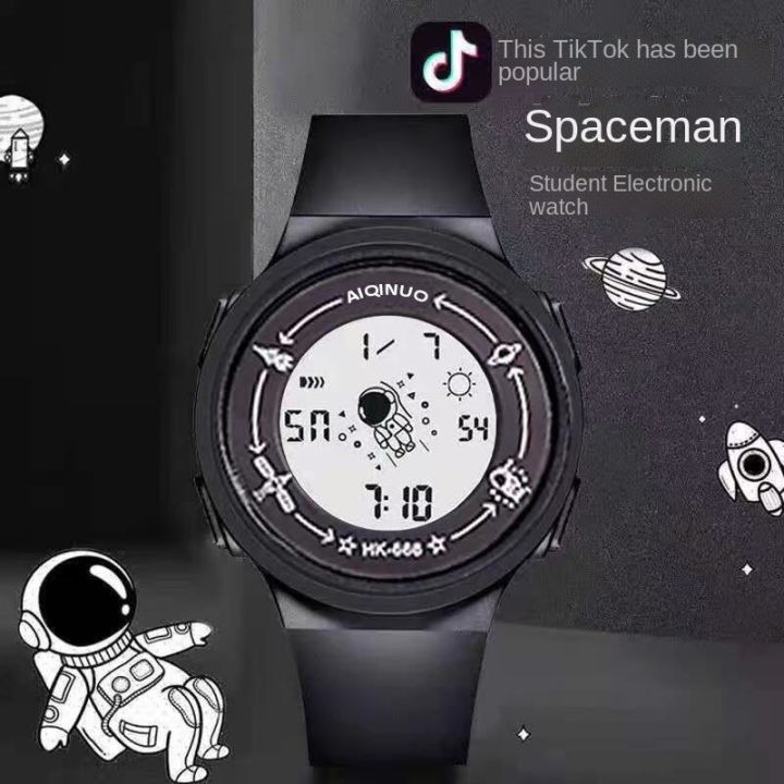 นาฬิกานาฬิกากันน้ำอิเล็กทรอนิก-glory-spaceman-สำหรับผู้ชายและผู้หญิงตาข่ายนักเรียนสีแดงกีฬาแบบเดียวกันนาฬิกาคู่รักอเนกประสงค์