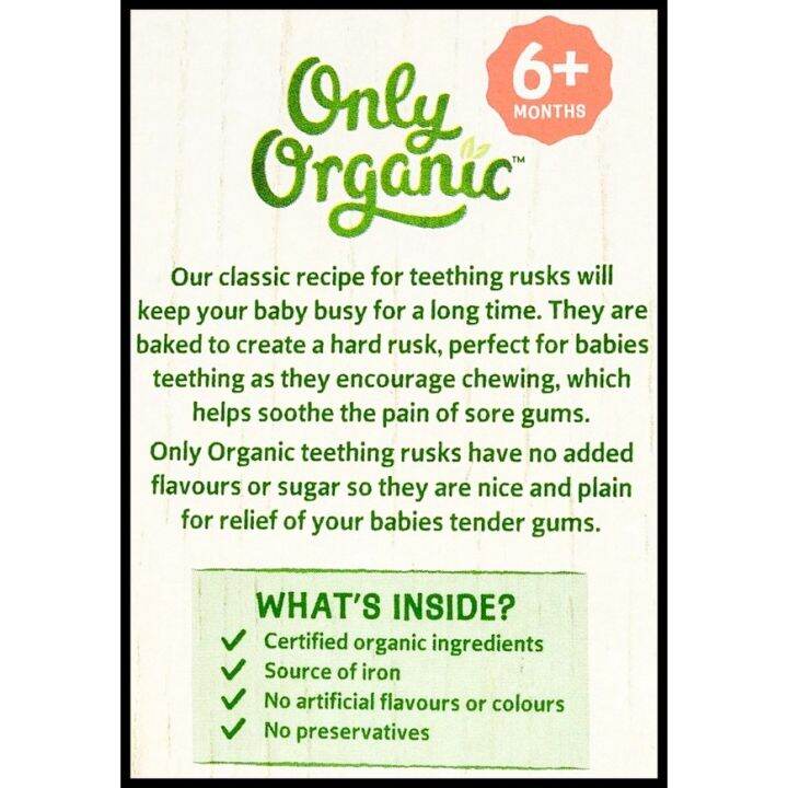Only Organic Baby Food 6+ months Teething Rusks (100g) Lazada PH