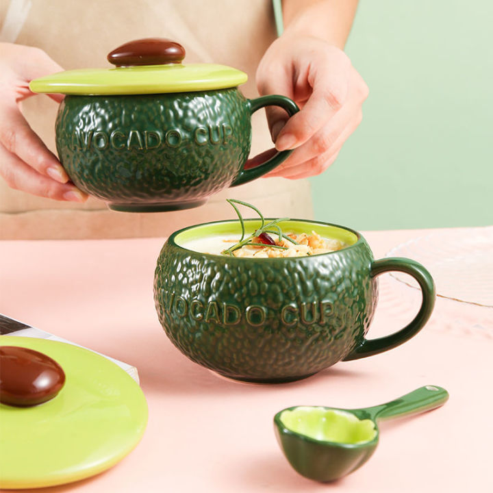 cute-avocado-plate-hand-painted-underglaze-ceramic-avocado-cup-with-lid-coffee-mug-water-cup-fruit-plate-noodle-bowl-dinnerware