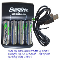 Bộ sạc pin AA - AAA 4 hộc Energizer CHVC5 và 4 viên pin sạc AA1300 mAh thumbnail