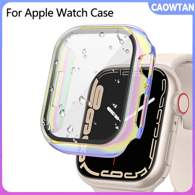 นาฬิกาข้อมือสีสันเคสในตัวนาฬิกา Apple กระจกนิรภัยสำหรับ40มม. 44มม. 41มม. 45มม. IWatch Series 8 7 6 SE 5ฝาครอบปกป้องเป็นพิเศษ