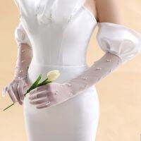 ❄❈✗ WG047 Exquisite Wedding Bridal Long White Gloves Ruffle Edge Pearls Beading Bride Bridesmaid Finger Opera Handschuh