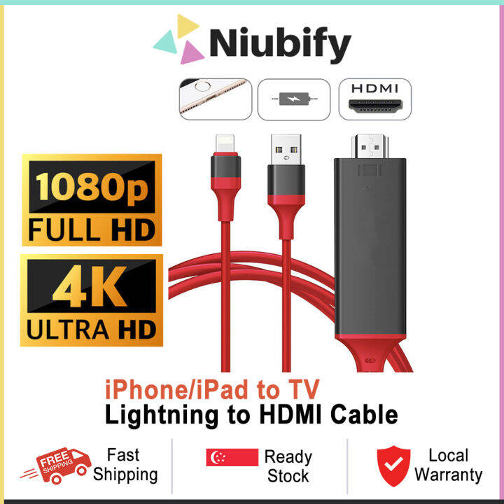NIUBIFY Lightning to HDMI Cable 4K 1080P, Earldom HDMI Cable for iPhone / iPad All iOS Devices