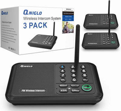 QNIGLO Intercoms Wireless for Home, 5280 Feet Long Range Wireless Intercom System for House, 10 Channels Intercoms System for Business, Room to Room Intercom System with Monitor for Elderly LD666-3P