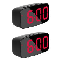 2X Smart Digital Alarm Clock Bedside,Red LED Travel USB Desk Clock with 12/24H Date Temperature Snooze for Bedroom,Black