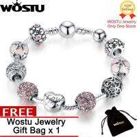 WOSTUเครื่องประดับของแท้100% 4สีSilver Charm 18CMสร้อยข้อมือกำไลข้อมือLOVE FOREVERรักดอกไม้หัวใจลูกบอลคริสตัลสำหรับเครื่องประดับสตรีเครื่องประดับงานแต่งงานZBB1455