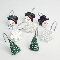 12Pcs Shower Curtain Hooks Cartoon Christmas Pattern Resin Waterproof Snowman Snowflake Tree Curtain Towel Rings for Bathroom