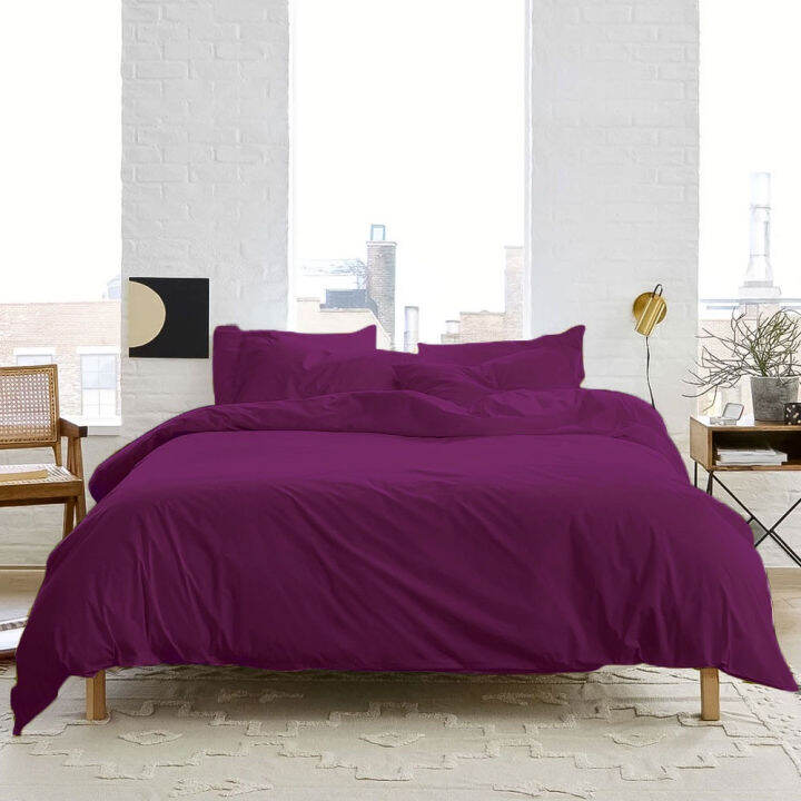 4 in 1 Quality Plain Bedsheet With Pillow Case, Quilt Cover + Bedding
