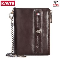 ZZOOI KAVIS Genuine Leather RFID Men Wallet Small Double Zipper Coin Pocket Short Male Purse with Card Holder Quality Clutch Carteira