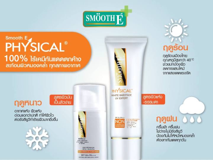 smooth-e-physical-white-ครีมกันแดดชนิดไม่มีสารเคมี-spf-50-pa-สีขาว-ปกป้องผิวจากแสงแดดได้ยาวนาน-8-ชั่วโมง-อ่อนโยนสำหรับผิวบอบบาง-แพ้ง่าย-ผิวเด็ก