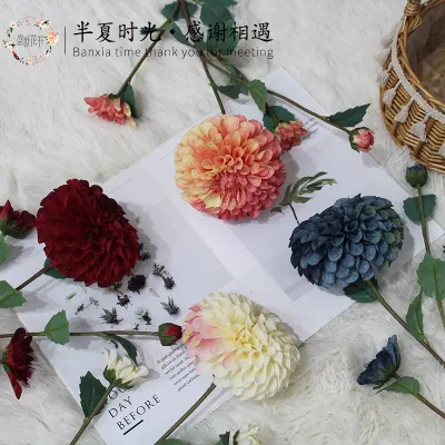 Simulation Dahlia nch Daisy Ball Flower Dinning Table Display Flores Silk nch Home Wedding Decoration Artificial Bouquet
