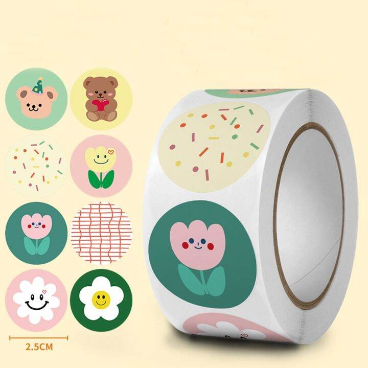 lz-100-500pcs-cute-cartoon-stickers-1inch-reward-sticker-round-rainbow-seal-labels-for-handmade-gift-packing-decor-kids