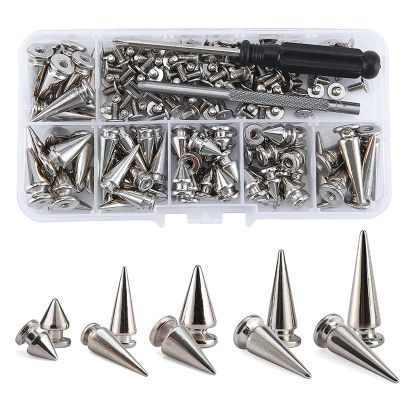 70 Sets Silver Mixed Shape Spikes and Studs Cone Croc Spikes Leather Rivet Kit for Clothing Shoes Belts DIY