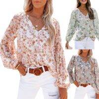 [COD] Cross-border European and 2022 spring summer independent station v-neck sleeve floral chiffon women with lining