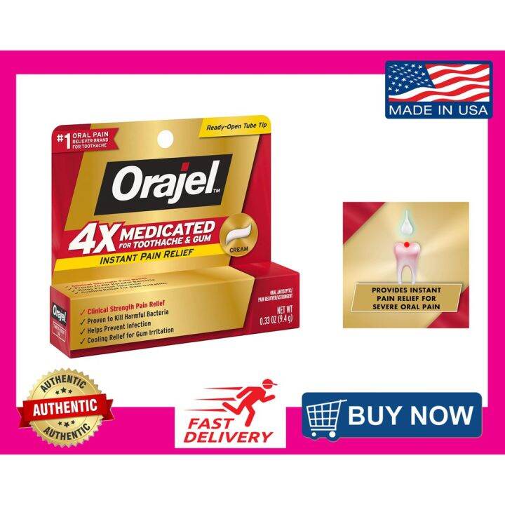 Orajel Medicated For Toothache And Gum Irritation Instant Pain Relief Cream Oral Antiseptic 9