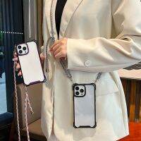 ซองนุ่มใส TJJ สำหรับ iPhone 13 12 MiNi 11 14 Pro Max XS XR X 8 7 Plus SE 3สายสร้อยคอ Crossbody เคสแข็งแบบใส