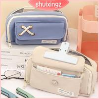 SHUIXINGZ ผ้าใบแคนวาส กล่องใส่ดินสอ จุได้มาก ซิปมีซิป กล่องใส่เครื่องเขียน น่ารักน่ารักๆ สามชั้น กระเป๋าใส่ดินสอ เครื่องเขียนอุปกรณ์เครื่องเขียน