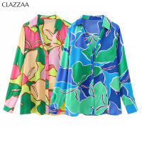 ✐✱❦ CLAZZAA เสื้อพิมพ์ลายเสื้อแฟชั่นสำหรับผู้หญิงคอปกแขนยาวติดกระดุมแถวเดียวสำหรับผู้หญิงเสื้อเบลาส์เสื้อลำลองชิคๆ