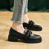 Bowtie Women Loafers Low Heels Boat Shoes Ruffles Slip on Shoes For Female Oxford Shoes Black Leather zapatos mujer Autumn