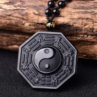 Retro Black Stone Yin Yang Necklace Pendant Chinese Style Tai Chi Gossip Amulet Men 39;s and Women 39;s Jewelry
