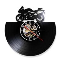 Motorbike Vinyl Record Wall Clock LED Display Sign Retro Home Decor Motorcycle Wall Art Light Watch Modern Motor Bicycle Gift