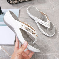 Women Slippers New Metal Button Slides Shoes Wedge Sandals Women 2022 Platform Women Sandals Outside Leisure Flip Flops Female