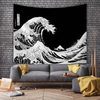 Tapestry, simple black and white lines, landscape personality, black tapestry, beach towel, tapestry, home furnishing fabric