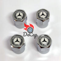 จุกลม ยางรถยนต์ พร้อมโลโก้ เบนซ์ Mercedes Benz สีขาว 1 ชุด (4 อัน) - Car Tire Valve Caps