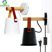 Modern Wall Lamps E27 Nordic Wood Vintage Wall Lights Bedroom Beside Light Black White Wall Sconce Lamp with Switch Leather