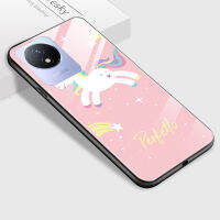 เคสสำหรับ Vivo Y02A Y02T น่ารักสำหรับผู้หญิงลายการ์ตูนสีชมพูสำหรับเด็กผู้หญิงปลอกโทรศัพท์กระจกนิรภัยมันวาวเคสกันกระแทก