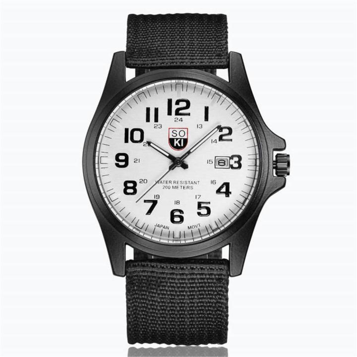 นาฬิกาข้อมือควอตซ์แบบแอนะล็อกสายรัดไนลอนแฟชั่นคู่-soki