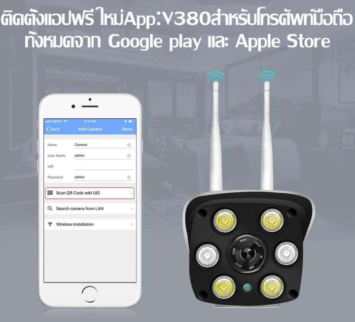 กลางแจ้งกล้องวงจรปิด-กล้องรักษาความปลอดภัย-ดูผ่านแอพ-ชัดทั้งกลางวัน-กลางคืน-รองรับหน่วยความจำ-64gb-wireless-ip-camera-ฟรีอะแดปเตอร์app-v380ภาษาไทย