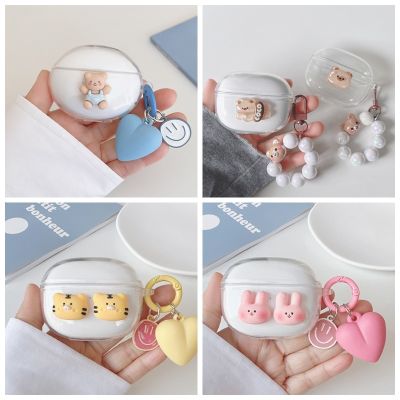 For Realme Buds T100 Case Cute Bear / Cartoon Animal Cover Silicone Transparent Earphone Cover with Keychain Wireless Earbuds Accessories