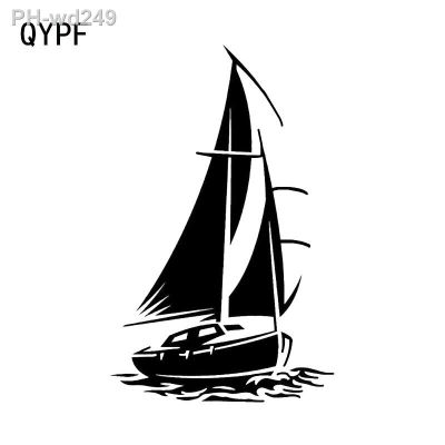 QYPF 10x16CM Funny Yacht Boat Ship Sea Ocean Waves Decor Car Sticker High Quality Silhouette Vinyl Accessories C16-1092