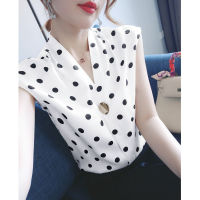 French Polka Dot Chiffon shirt เสื้อเชิ้ตแขนกุดหลวมบางสไตล์ต่างประเทศเสื้อเชิ้ตตัวเล็ก