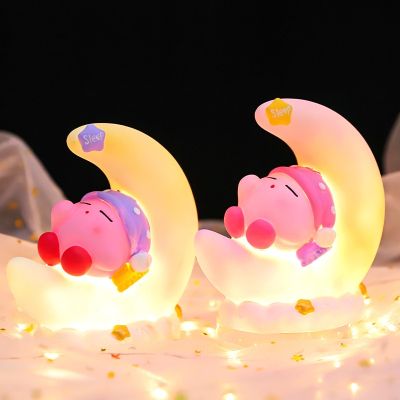 【LZ】s0j8l4 Kawaii 3D Sanrio Pink Kirby Moon Shaped Night Light Cartoon Anime Kuromi Figure Cute Doll Bedside Lamp Childrens Desk Lamp