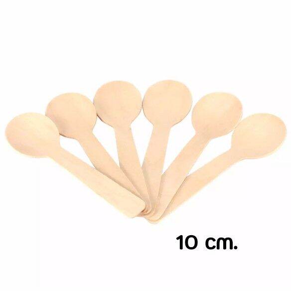 ช้อนไม้-ช้อนส้อมไม้ทรงกลม-100ชิ้น-10cm-16cm