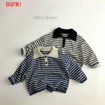 2023 Autumn New Children Kintwear Boys Knitted Sweatshirt Toddler Sweater Kids Striped Clothes Turn-down Collar Tops 90-130cm