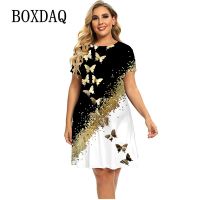 【CC】Hot Sale Dresses For Summer 2022 Women Bronzing Butterfly Dress Short Sleeve Casual Oversized Dress Fashion Clothing Plus Size