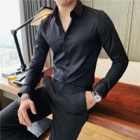 Korean Plain Long Sleeve Polo Shirt For Men Korean Style White &amp; Black Shirt FormalBusiness Polo For Men Casual Tops MenS Long Sleeve Shirt For Formal Office Shirts Button-Down White Shirt Stand-Up Collar Plus Size Solid Color Fit Shirt Me