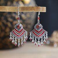 【CW】 Vintage Diamond Earrings Chinese Style Geometric Alloy Earrings Women 39;s Long Tassel Earrings Jewelry Fashion Jewelry Wholesale