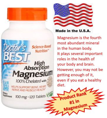 Doctors Best, Magnesium, 100 mg, 120 Tablets แมกนีเซียมดูดซึมสูง 100% ที่คีเลตด้วย Albion Minerals ขนาด 100 มก. บรรจุ 120 เม็ด