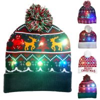 2022 Fashion Unisex Winter Thick Warm Knitted Beanie Christmas Hat with LED Lights Xmas Party Decor for Kid Adult