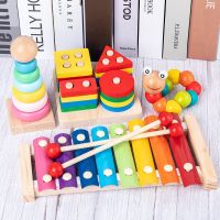 Baby Wooden Montessori Educational Toys Animal Shape Puzzle Rainbow Blocks Circles Bead Xylophone Toys Kids Wooden Learning Toys