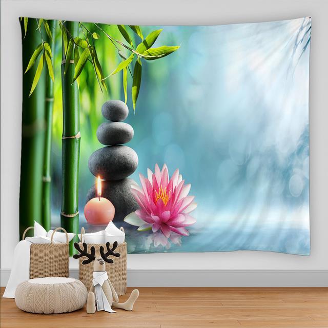 green-bamboo-garden-decor-tapestries-3d-zen-stone-butterfly-orchid-wall-hanging-home-background-cloth-living-room-decor-asthetic