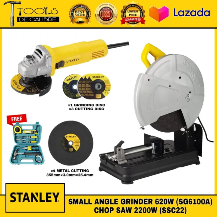 STANLEY COMBO BUNDLE Angle Grinder 620W (SG6100A) & Chop Saw 2200W (SSC22) w/ FREE TOOLSET