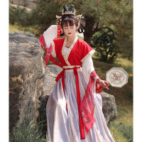 2022 new Hanfu dress female Qingge Tang-made Beizi pleated skirt printing and dyeing embroidery round neck shirt four seasons