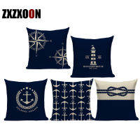 Geometric Throw Pillows Case Blue Ocean Navigation Anchor Lighthouse Polyester Sofa Cushion Cover for Home Decor Almofadas